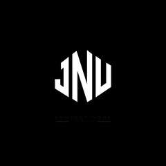 JNU letter logo design with polygon shape. JNU polygon logo monogram. JNU cube logo design. JNU hexagon vector logo template white and black colors. JNU monogram, JNU business and real estate logo. 