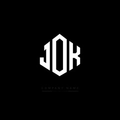 JOK letter logo design with polygon shape. JOK polygon logo monogram. JOK cube logo design. JOK hexagon vector logo template white and black colors. JOK monogram, JOK business and real estate logo. 