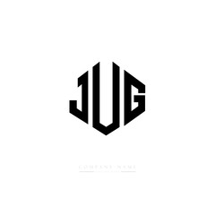 JUG letter logo design with polygon shape. JUG polygon logo monogram. JUG cube logo design. JUG hexagon vector logo template white and black colors. JUG monogram, JUG business and real estate logo. 