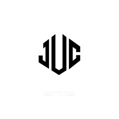 JUC letter logo design with polygon shape. JUC polygon logo monogram. JUC cube logo design. JUC hexagon vector logo template white and black colors. JUC monogram, JUC business and real estate logo. 