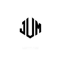 JUM letter logo design with polygon shape. JUM polygon logo monogram. JUM cube logo design. JUM hexagon vector logo template white and black colors. JUM monogram, JUM business and real estate logo. 