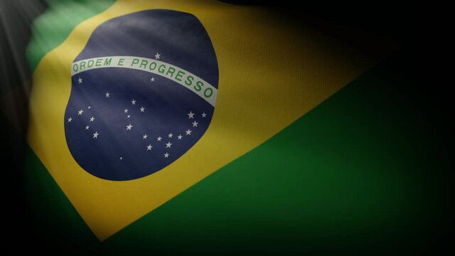Brazil Flag Waving Reveal Angled with Light Rays. angled view of the Brazil flag revealed waving with light rays