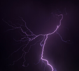 Night sky with various lightning in natural colors