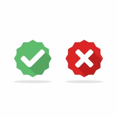 Check and wrong marks, Tick and cross marks, Accepted/Rejected, Approved/Disapproved, Yes/No, Right/Wrong, Green/Red, Correct/False, Ok/Not Ok - vector mark symbols in green and red. Isolated icon.