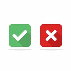 Check and wrong marks, Tick and cross marks, Accepted/Rejected, Approved/Disapproved, Yes/No, Right/Wrong, Green/Red, Correct/False, Ok/Not Ok - vector mark symbols in green and red. Isolated icon.