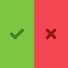 Fototapeta premium Check and wrong marks, Tick and cross marks, Accepted/Rejected, Approved/Disapproved, Yes/No, Right/Wrong, Green/Red, Correct/False, Ok/Not Ok - vector mark symbols in green and red. Isolated icon.