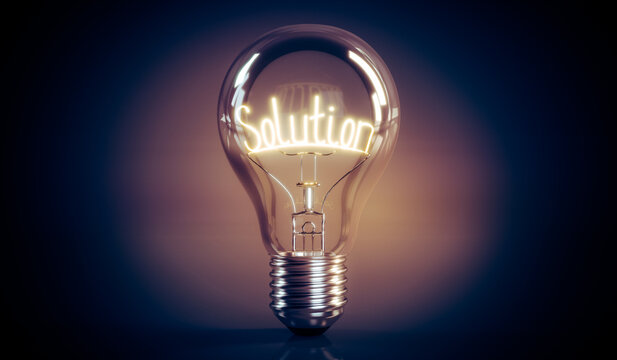 Solution concept - shining light bulb - 3D illustration