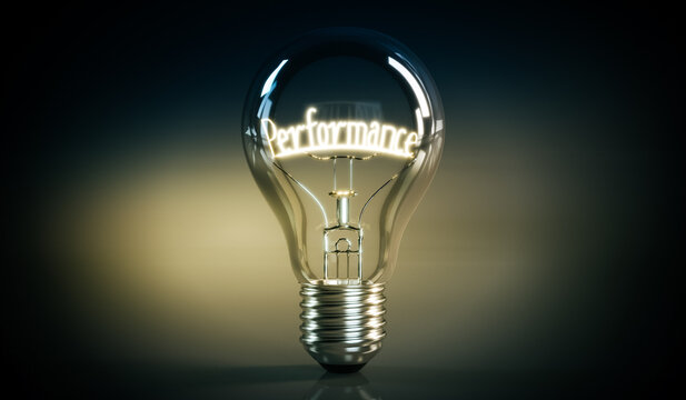 Performance concept - shining light bulb - 3D illustration