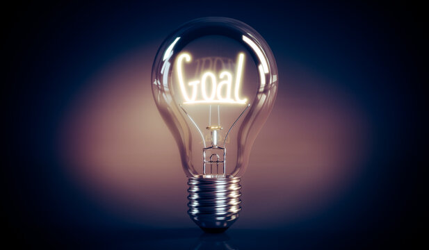 Goal concept - shining light bulb - 3D illustration