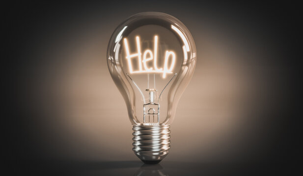 Help concept - shining light bulb - 3D illustration