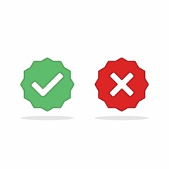 Check and wrong marks, Tick and cross marks, Accepted/Rejected, Approved/Disapproved, Yes/No, Right/Wrong, Green/Red, Correct/False, Ok/Not Ok - vector mark symbols in green and red. Isolated icon.