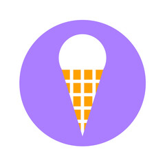 Icon with delicious ice cream in a waffle tube. Isolated illustration in flat style.