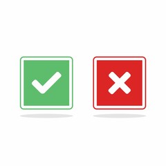 Check and wrong marks, Tick and cross marks, Accepted/Rejected, Approved/Disapproved, Yes/No, Right/Wrong, Green/Red, Correct/False, Ok/Not Ok - vector mark symbols in green and red. Isolated icon.