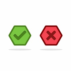 Check and wrong marks, Tick and cross marks, Accepted/Rejected, Approved/Disapproved, Yes/No, Right/Wrong, Green/Red, Correct/False, Ok/Not Ok - vector mark symbols in green and red. Isolated icon.