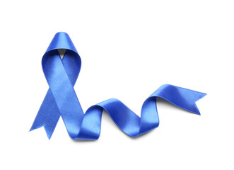 Blue ribbon on white background. Colon cancer concept