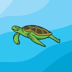 turtle swim in the deep blue sea vector  illustration