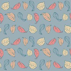 Colorful Seamless Vector Pattern with Hand drawn leaves - for fabrics, clothing, holidays, packaging paper, decoration.