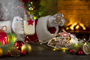 Festive interior inside wooden house, New Year's cheerful mood Spirit of Christmas