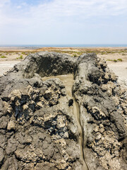Active mud volcanoes in Gobustan desert, Azerbaijan
