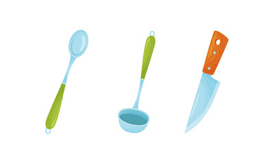 Kitchen Tools with Knife and Ladle Vector Set