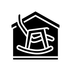 rocking chair in house glyph icon vector. rocking chair in house sign. isolated contour symbol black illustration