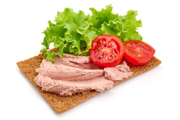 Liver pate sandwich, isolated on white background. High resolution image.