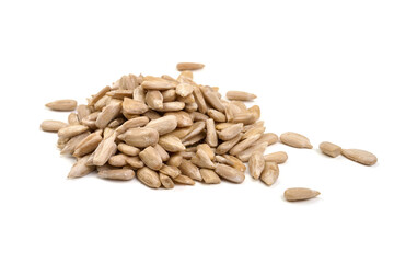 Sunflower seeds, isolated on white background. High resolution image.