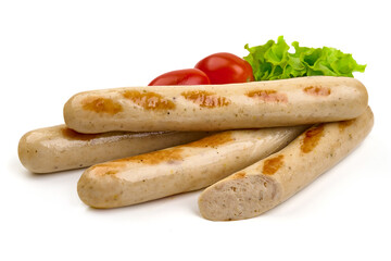 Grilled veal sausages, isolated on white background. High resolution image.