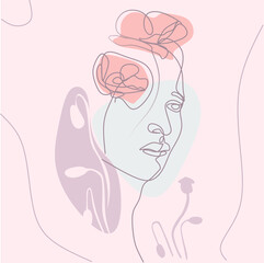 Continuous line drawing of a woman with spots Modern art print in boho style. Vector.