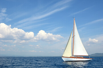 Sails in the wind in the mediterranean sea