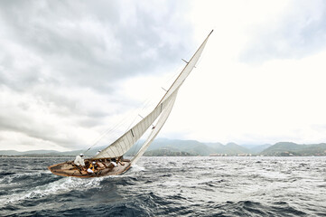 Sails in the wind in the mediterranean sea