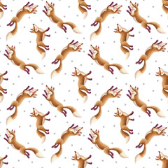 Cute seamless pattern with foxes. Fox pattern illustration on a white background.