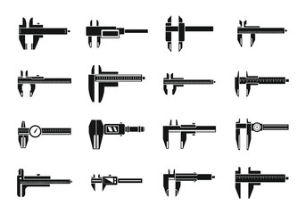 Trammel calipers icons set simple vector. Calibrated calipers
