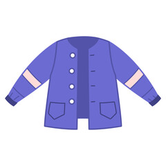 Blue sports jacket windbreaker. Warm outer jacket for children. Vector illustration of clothes for a boy isolated on a white background. Flat minimalism in trendy colors