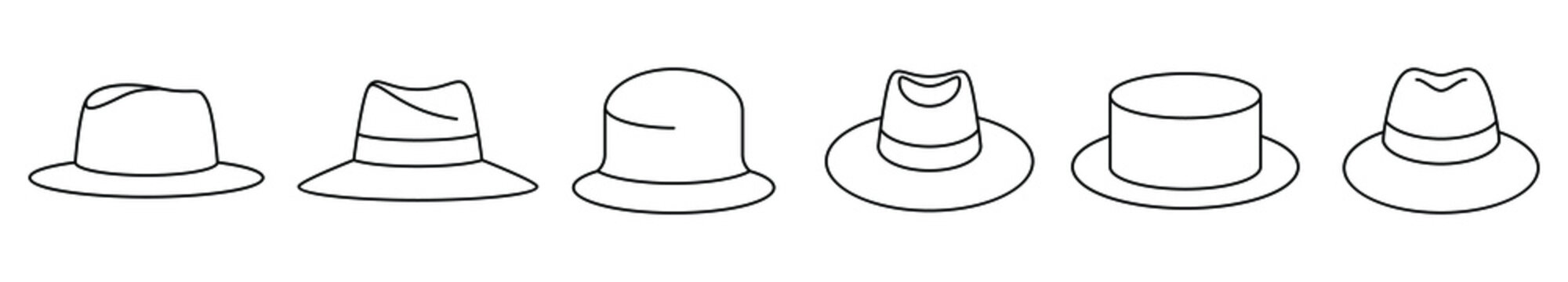Classic panama hat icon. Set of vintage panama hat icons. Vector illustration. Panama hat vector icons. Black linear hat icons
