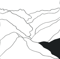 Large number of mountains, vast landscapes touching the horizons, skies. mountain landscape and a river across the green fields