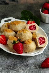 Dumplings With Strawberries. Delicious sweet dumplings are perfect for dinner and dessert.
