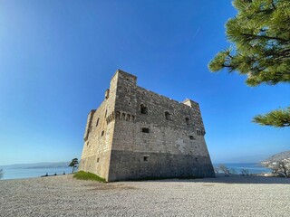 SENJ, CROATIA - Nehaj fortress is symbol of Senj town on the Adriatic coast. Panoramic view on beautiful sunny day with blue sky without clouds