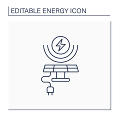Solar energy line icon. Conversion of power from sunlight into electricity. Solar battery. Renewable energy concept. Isolated vector illustration. Editable stroke