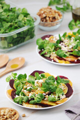 Beetroot and oranges fresh vegetarian salad