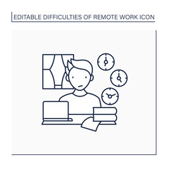 Remote work line icon. Time zone differences. Sync problems. Confusion at different times. Career difficulties concept. Isolated vector illustration. Editable stroke
