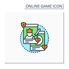 Collectible card games color icon. Board games use special card sets. Exchanged among collectors. Royalty world. Online game concept. Isolated vector illustration