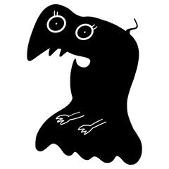 Monster. Children's vector illustration. For fabrics, covers, prints, stickers. Black and white silhouette on transparent background