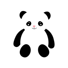 Flat vector of funny little panda . Cartoon character of cute bamboo bear. Graphic design for children print, sticker. Nice bear on white background. Illustration of panda toy, bear animal black white