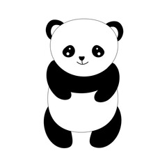 Naklejka premium Funny little panda. Flat vector of funny little panda . Cartoon character of cute bamboo bear. Graphic design for children print, sticker. Illustration of panda toy, bear animal black white.