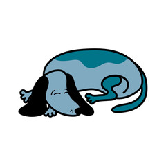 Vector illustration with a cute sleeping dachshund dog in a cartoon style, an isolated element on a white background. Illustrations for pet stores, posters, prints, clothing.