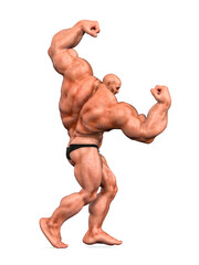 bodybuilder doing a pose number 6 in white background