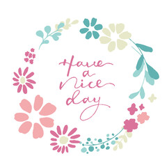 手書きタッチ花と草木　リースフレームのハンドレタリングメッセージ