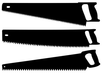 Hand saws in a set. Vector image.