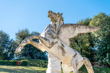 The Fountain of Pegasus, sculpted by Aristodemo Costoli in 1865, in Boboli Gardens, beside Palazzo...